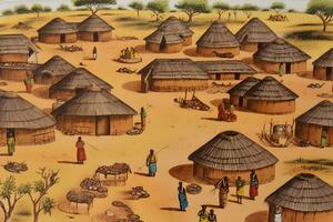 africain village illustration. tribu ethnique personnes. neural réseau ai généré photo