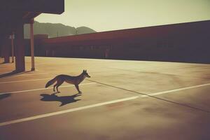 Urbain Renard nettoyage sur le bord de parc dans une Résidentiel zone. neural réseau ai généré photo