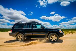 suv voiture dans dessert. neural réseau ai généré photo