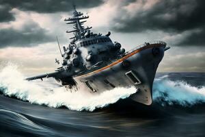 navires de guerre. missile croiseur. protection de maritime les frontières de le État. neural réseau généré art photo