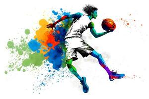 basketball aquarelle éclaboussure joueur dans action avec une Balle isolé sur blanc Contexte. neural réseau généré art photo