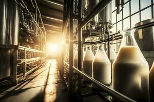 Lait production dans une usine. neural réseau ai généré photo