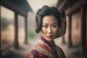 magnifique asiatique chinois femme portrait. neural réseau ai généré photo