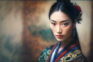 magnifique asiatique chinois femme portrait. neural réseau ai généré photo