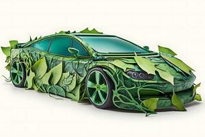 concept de une écologie voiture fabriqué de vert feuilles. neural réseau ai généré photo