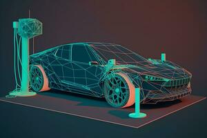 électrique voiture mise en charge concept dans vert environnement. neural réseau ai généré photo