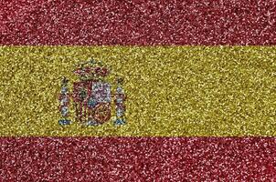 Espagne drapeau représenté sur beaucoup petit brillant paillettes. coloré Festival Contexte pour fête photo