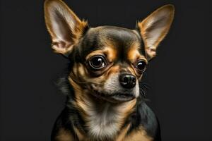 chihuahua chien portrait sur noir Contexte. neural réseau ai généré photo