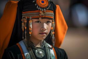 portrait de une magnifique Jeune tribal femme. neural réseau ai généré photo