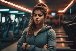 magnifique athlétique latina femme dans le salle de sport. neural réseau ai généré photo