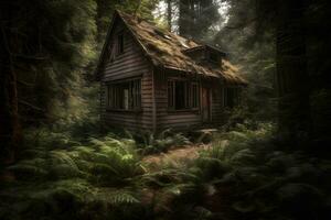 abandonné cabine dans le forêt. neural réseau ai généré photo