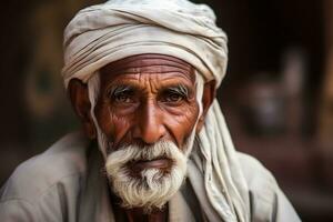 portrait de un vieux hindou homme. neural réseau ai généré photo