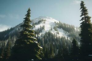 panorama de neige Montagne intervalle paysage avec bleu ciel. neural réseau ai généré photo