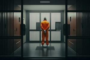 menotté prisonnier dans Orange costume attendre pour décès peine. neural réseau généré art photo