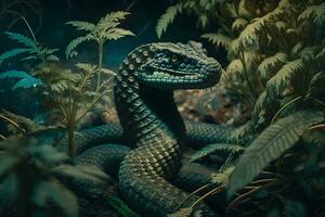 cobra vipère fumeur cru cannabis cannabis bourgeon pépite fleur marijuana serpent. neural réseau ai généré photo