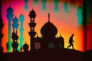 silhouette Suleymaniye mosquée dans le coucher du soleil ville. neural réseau ai généré photo