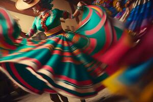 Danseur participe à le cinco de mayo Festival dans mouvement. neural réseau ai généré photo