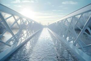 vue sur magnifique parc dans printemps avec romantique blanc pont. neural réseau ai généré photo