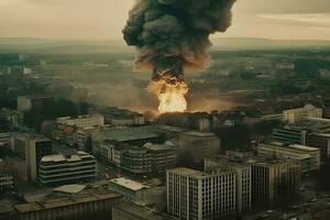 nucléaire explosion dans le ville. neural réseau ai généré photo