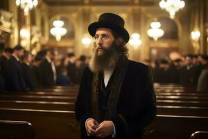 orthodoxe Juif lit prières dans le temple. neural réseau ai généré photo