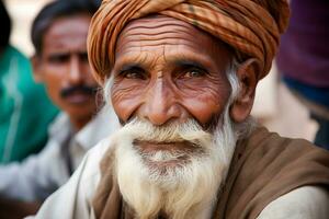 portrait de un vieux hindou homme. neural réseau ai généré photo