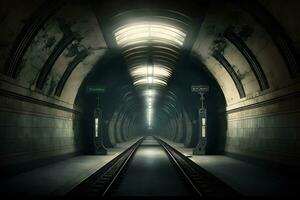 souterrain métro tunnels dans sale obsolète condition. neural réseau généré art photo