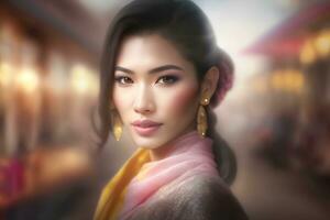 portrait de une magnifique asiatique thaïlandais femme. neural réseau ai généré photo