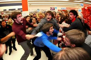 foule de gens sur noir Vendredi combat pour promotionnel marchandises. neural réseau ai généré photo