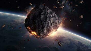 astéroïde impact sur Terre - météore dans collision - éléments de cette image meublé par nasa, génératif ai photo