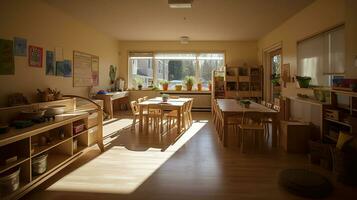 montessori Jardin d'enfants préscolaire Salle de classe. ai génératif photo