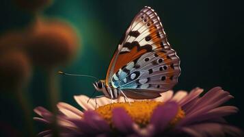 réaliste papillon a atterri sur une fleur, génératif ai photo