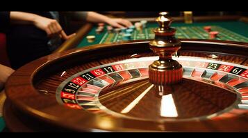 roue de fortune, le fascinant tourner de le casino roulette roue, génératif ai photo