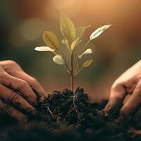 une la personne en portant une plante dans une pot avec le mains en portant il génératif ai photo