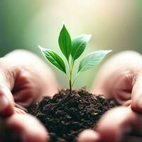 une la personne en portant une plante dans une pot avec le mains en portant il génératif ai photo