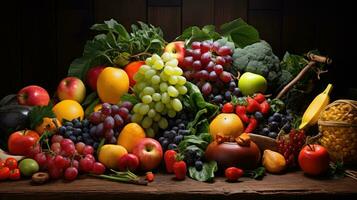 studio coup de divers des fruits et des légumes isolé sur noir Contexte. Haut voir. haute résolution des produits photo