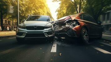 ivre conduite, voiture accident sur le route, endommagé voiture après le crash photo
