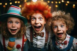 enfants content anniversaire fête enfant avec une dessin de une de clown visage photo