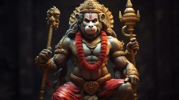 3d illustration de le Indien Dieu hanuman avec une floral Contexte alentours il. photo