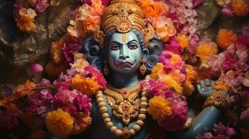3d illustration de le Indien Dieu hanuman avec une floral Contexte alentours il. photo