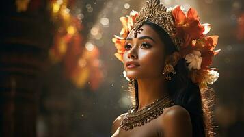 magnifique Jeune balinais femme dans traditionnel Vêtements photo