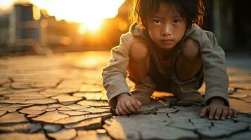 asiatique les enfants vivant dans la pauvreté et sécheresse photo