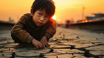 asiatique les enfants vivant dans la pauvreté et sécheresse photo