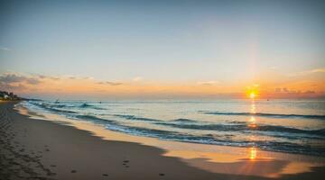 le coucher du soleil à tropical plage et noix de coco arbre photo