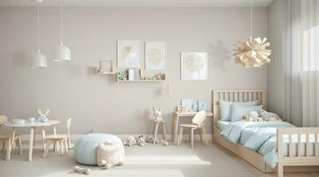 minimaliste des gamins pièce avec beige mur photo