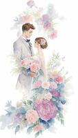 mariage couple avec fleur aquarelle Contexte photo