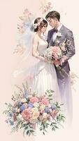 mariage couple avec fleur aquarelle Contexte photo