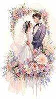 mariage couple avec fleur aquarelle Contexte photo