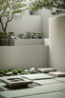 3d rendre minimaliste de Japonais pièce de Zen jardin photo