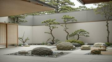 3d rendre minimaliste de Japonais pièce de Zen jardin photo