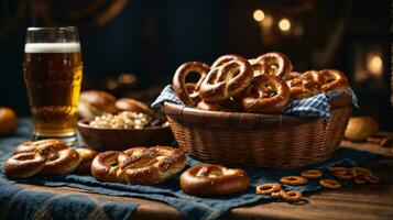 oktoberfest arrangement avec délicieux bretzel et Bière Festival photo